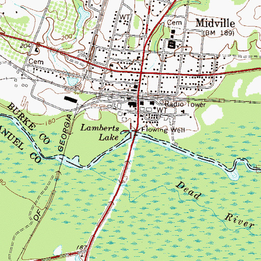 Topographic Map of Lamberts Lake, GA