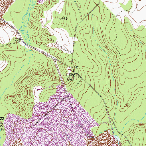 Topographic Map of Land Cemetery, GA