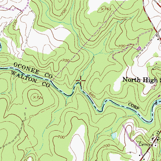Topographic Map of Lane Creek, GA