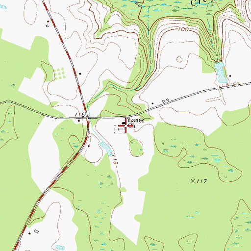Topographic Map of Lanes Church, GA
