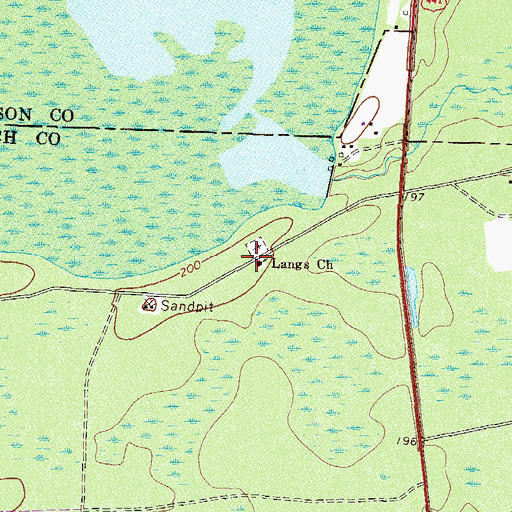 Topographic Map of Langs Church, GA