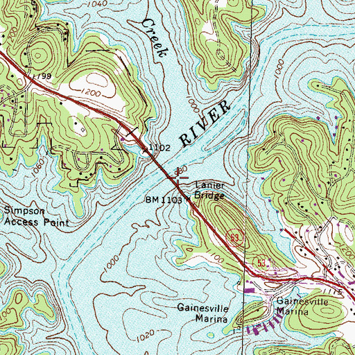 Topographic Map of Lanier Bridge, GA