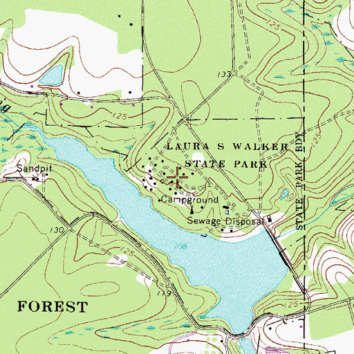 Topographic Map of Laura S Walker State Park, GA