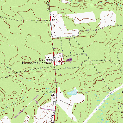Topographic Map of Laurens Memorial Gardens, GA