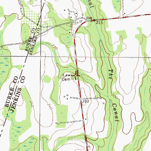 Topographic Map of Law Cemetery, GA