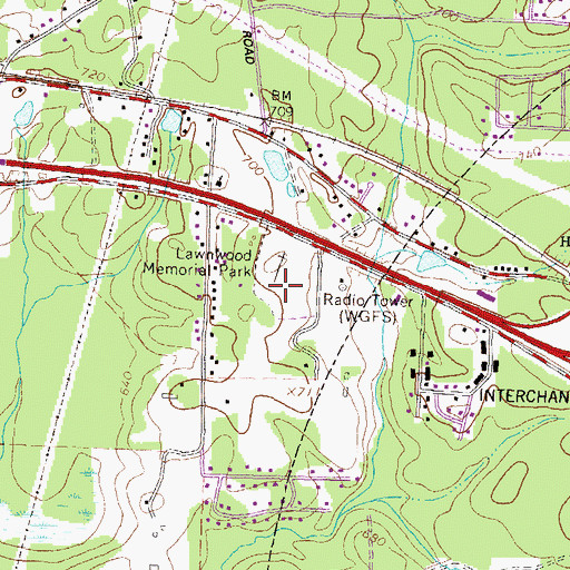 Topographic Map of Lawnwood Memorial Park, GA
