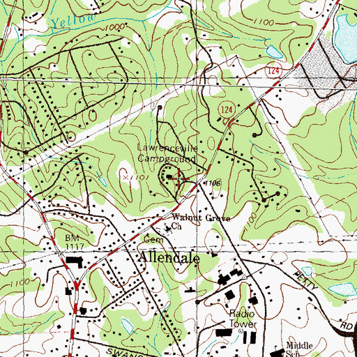 Topographic Map of Lawrenceville Campground, GA
