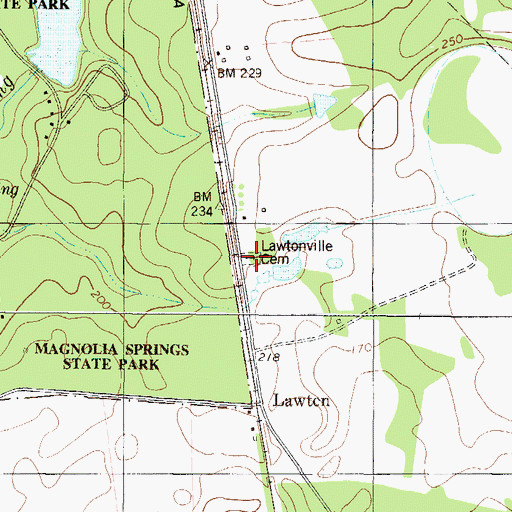 Topographic Map of Lawtonville Cemetery, GA