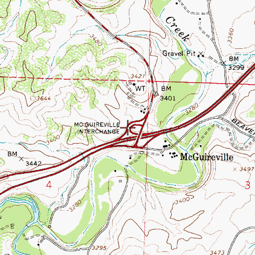 Topographic Map of McGuireville Interchange, AZ