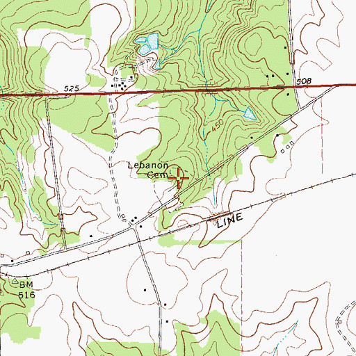 Topographic Map of Lebanon Cemetery, GA