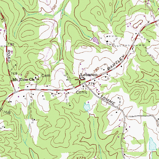 Topographic Map of Lebanon Progressive Baptist Church, GA