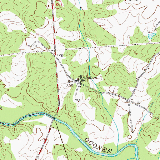 Topographic Map of Lebanon Church, GA
