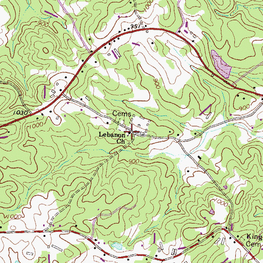 Topographic Map of Lebanon Church, GA