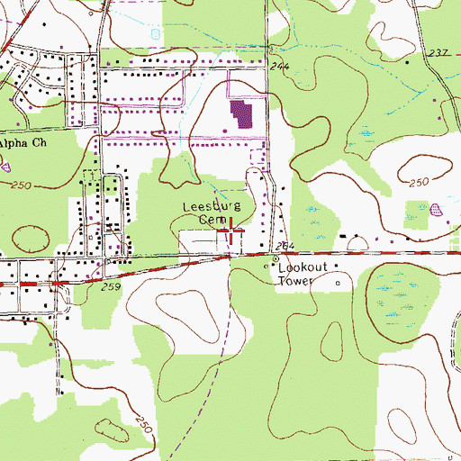 Topographic Map of Leesburg Cemetery, GA
