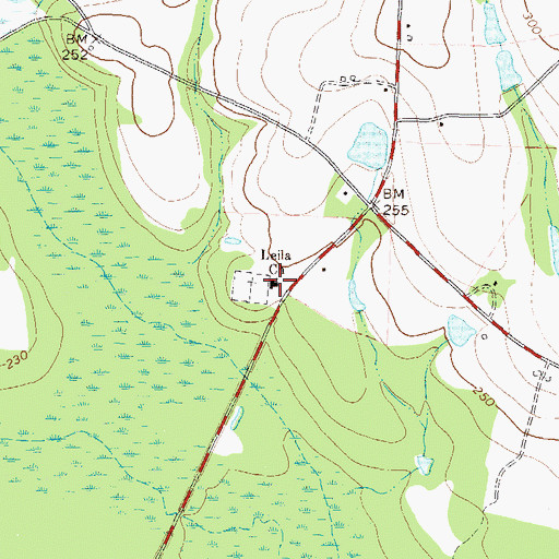 Topographic Map of Leila Church, GA