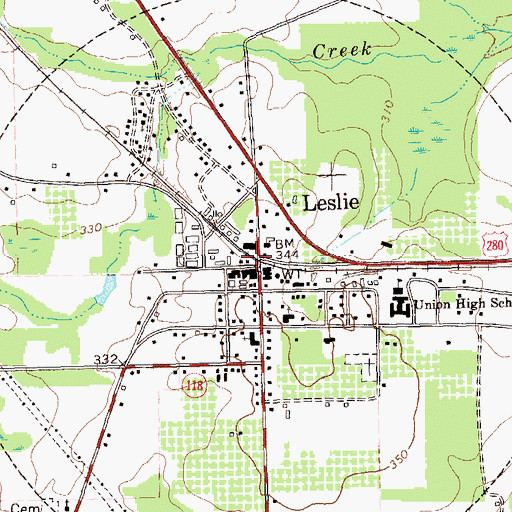 Topographic Map of Leslie, GA