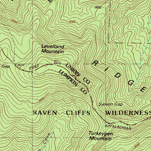 Topographic Map of Levelland Mountain, GA