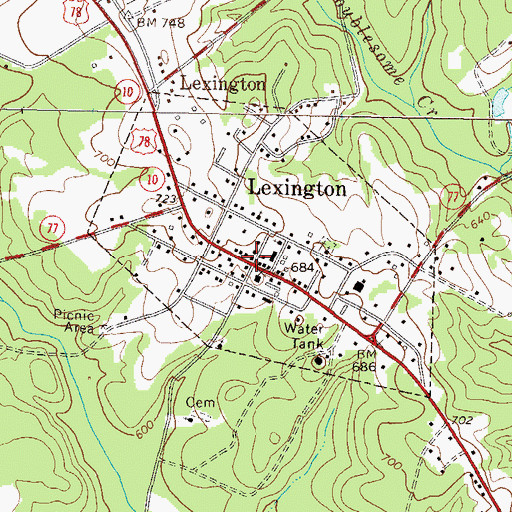 Topographic Map of Lexington, GA