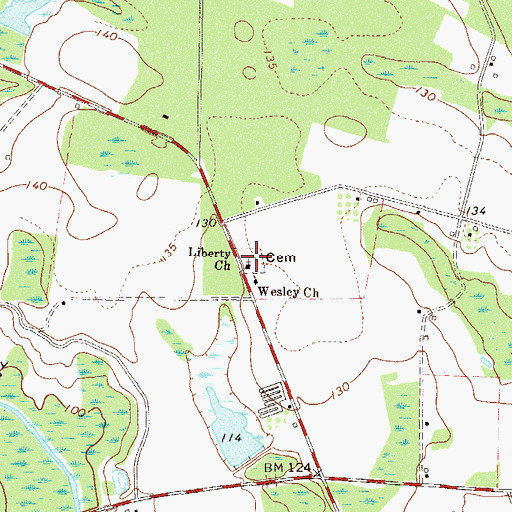 Topographic Map of Liberty Church, GA