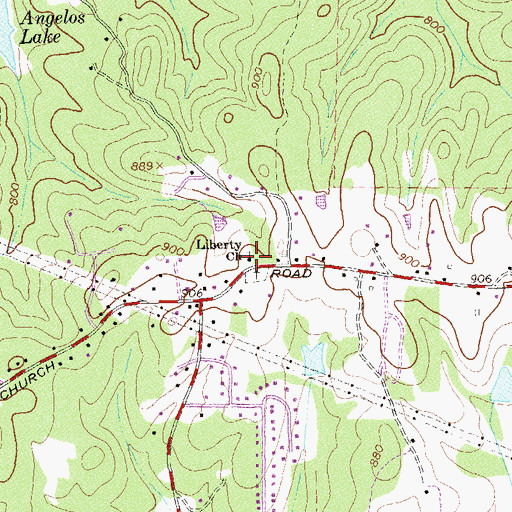 Topographic Map of Liberty Church, GA