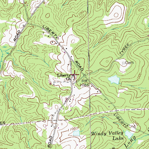 Topographic Map of Liberty Church, GA