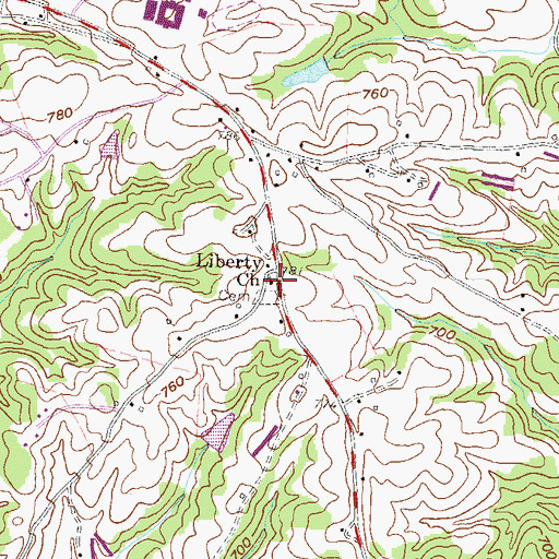 Topographic Map of Liberty Church, GA