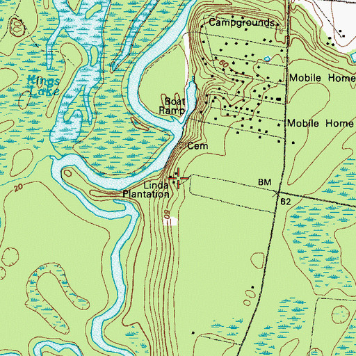 Topographic Map of Linda Plantation, GA
