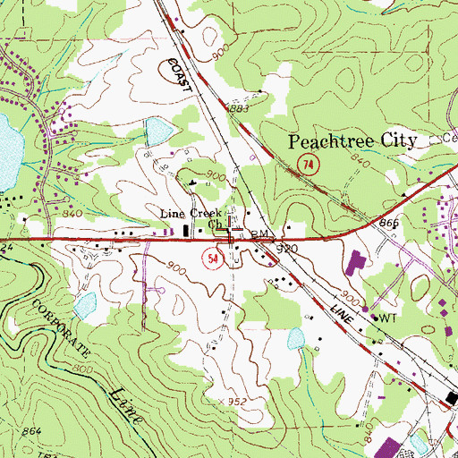 Topographic Map of Line Creek Church, GA