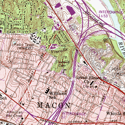 Topographic Map of Linwood Cemetery, GA