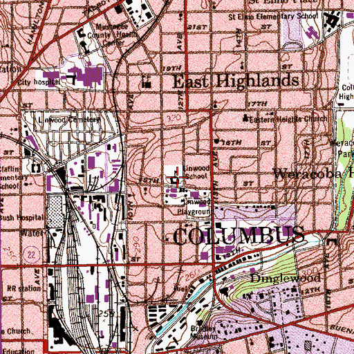 Topographic Map of Linwood School, GA