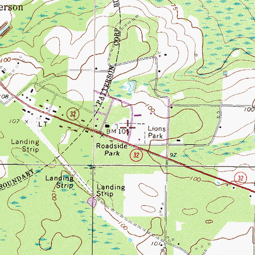 Topographic Map of Lions Park, GA