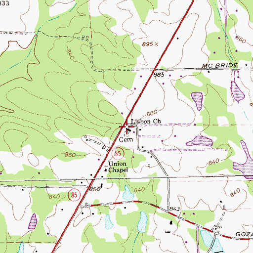 Topographic Map of Lisbon Church, GA