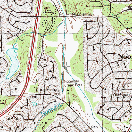 Topographic Map of Little Noonday Creek, GA