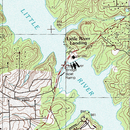 Topographic Map of Little River Bridge, GA
