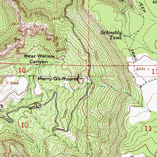Topographic Map of Merry-Go-Round, AZ