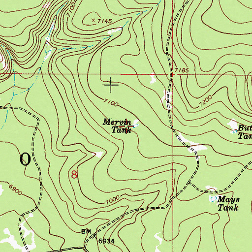Topographic Map of Mervin Tank, AZ
