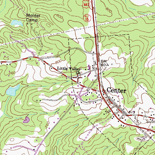 Topographic Map of Little Valley Church, GA