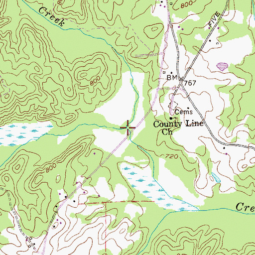 Topographic Map of Little Wolf Creek, GA