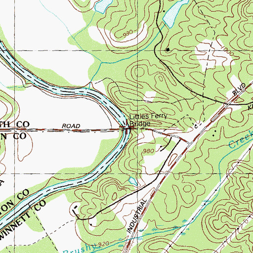 Topographic Map of Littles Ferry Bridge, GA