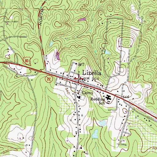 Topographic Map of Lizella, GA