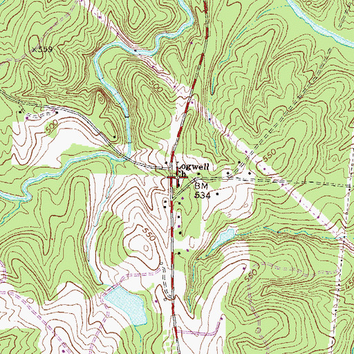 Topographic Map of Logwell Church, GA
