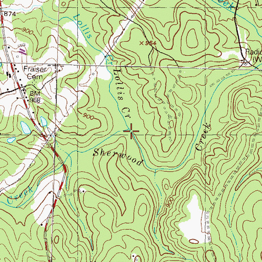 Topographic Map of Lollis Creek, GA