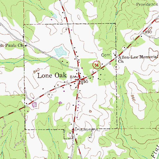 Topographic Map of Lone Oak, GA