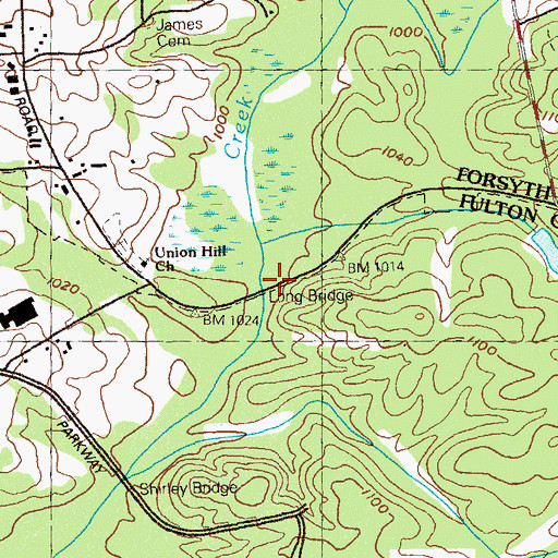 Topographic Map of Long Bridge, GA