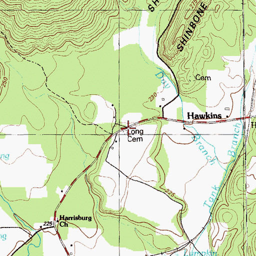 Topographic Map of Long Cemetery, GA