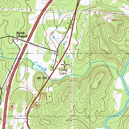 Topographic Map of Long Cemetery, GA