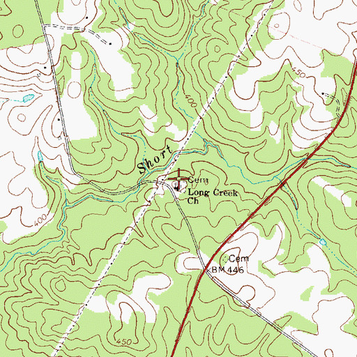 Topographic Map of Long Creek Church, GA