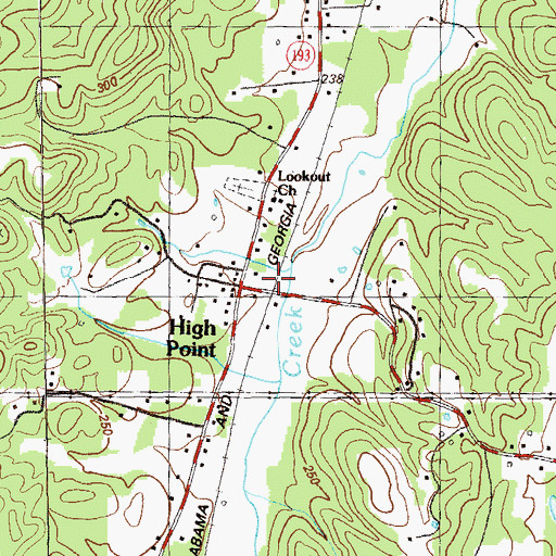Topographic Map of Lookout Church, GA