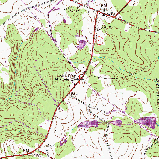 Topographic Map of Lost City Miracle Church, GA