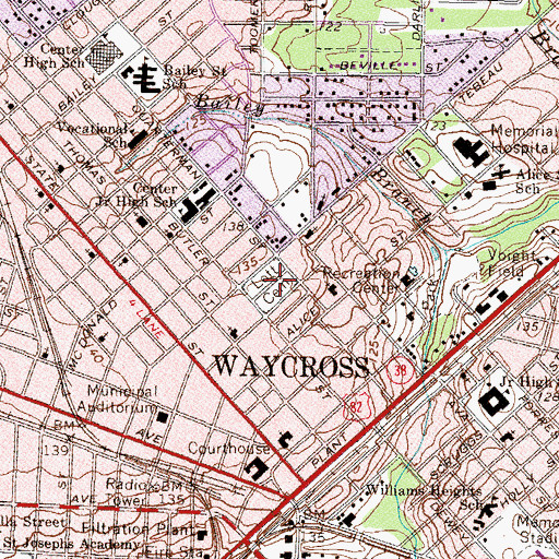 Topographic Map of Lott Cemetery, GA